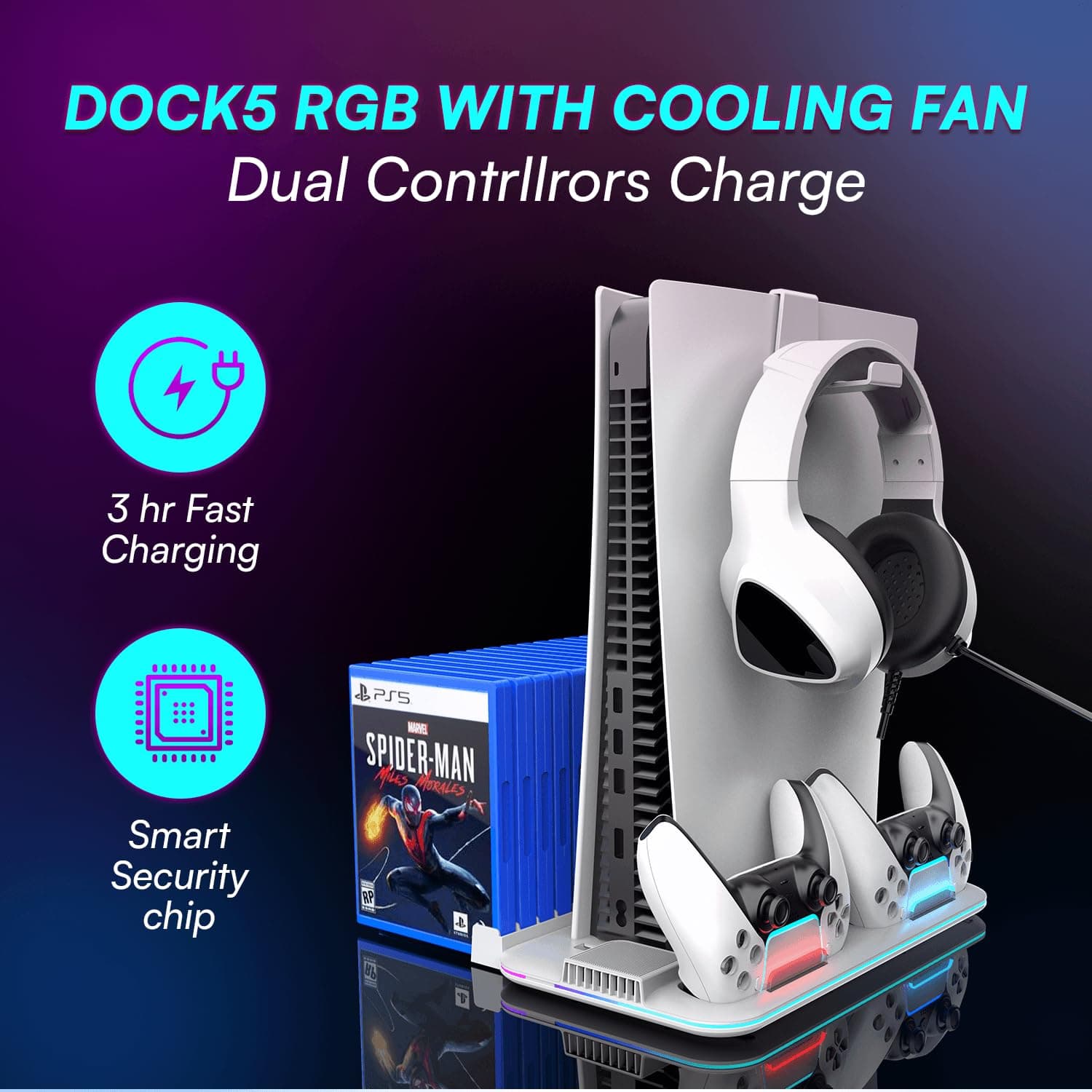 PS5 RGB Dual Cooling Dock & Charging Station view 3